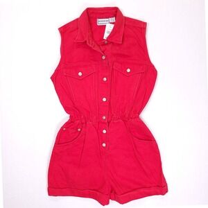 Mission Bay Vintage 90s Red Denim Romper Sleeveless Button Front Size Medium NWT